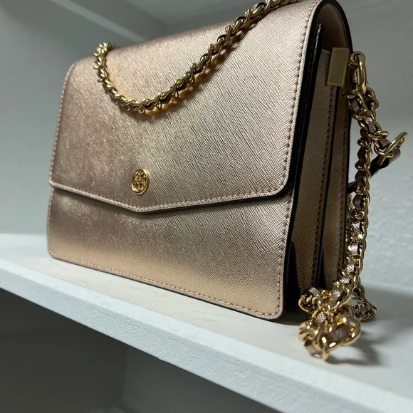 Tory Burch Metallic Rose Gold Chain Crossbody Bag - Picture 3 of 9